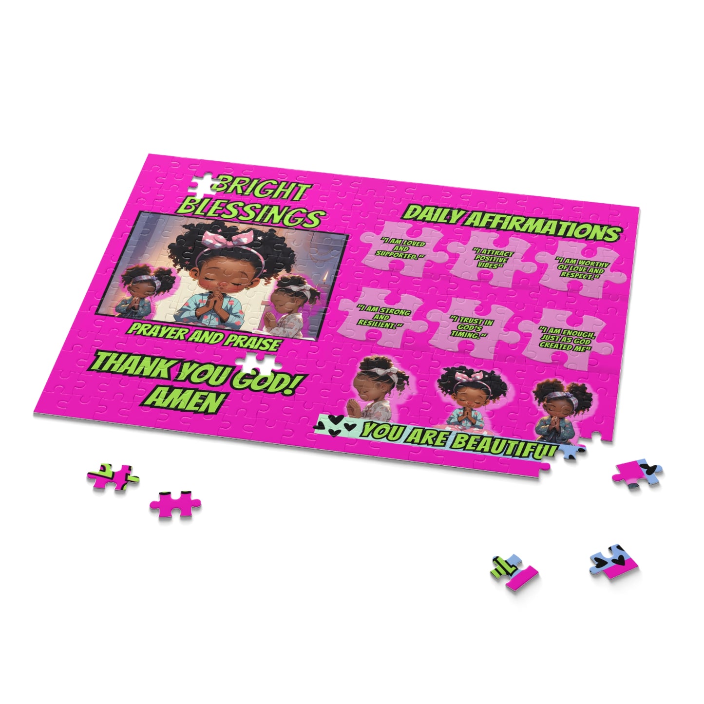 Bright Blessings Emotional Wellness Bright Pink Jigsaw Puzzle (120, 252, 500-Piece) For Ages 9 and Up