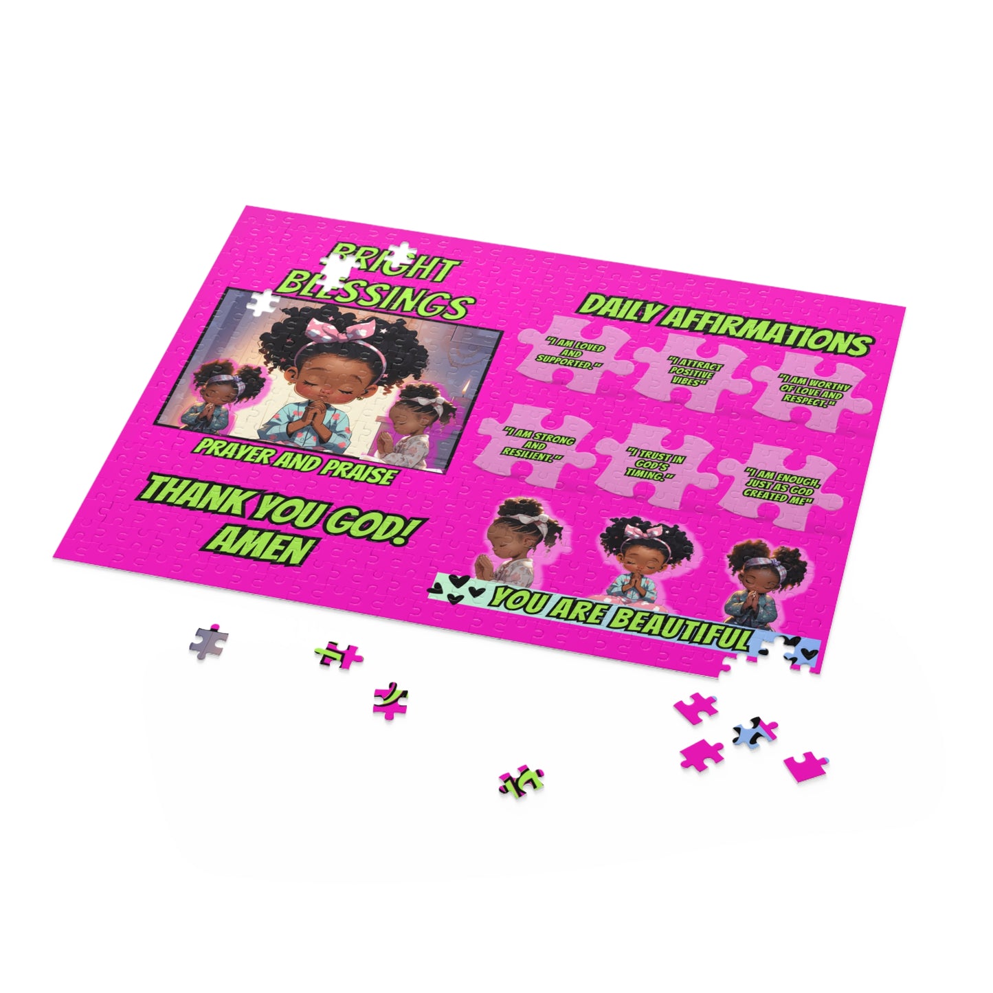 Bright Blessings Emotional Wellness Bright Pink Jigsaw Puzzle (120, 252, 500-Piece) For Ages 9 and Up