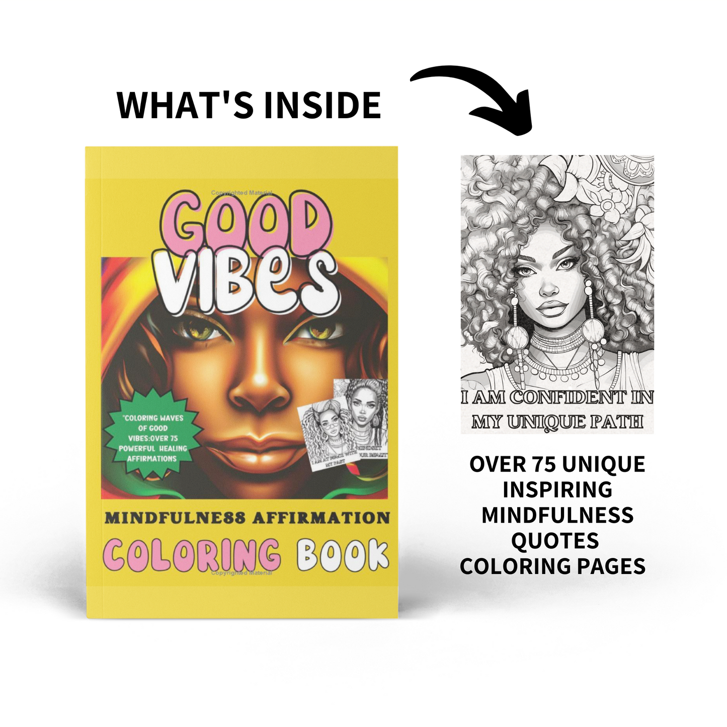 Good Vibes Motivational Affirmation Coloring Book | Matte Paperback Size 8.5x11 | Mindfulness Quotes | Crayons INCLUDED