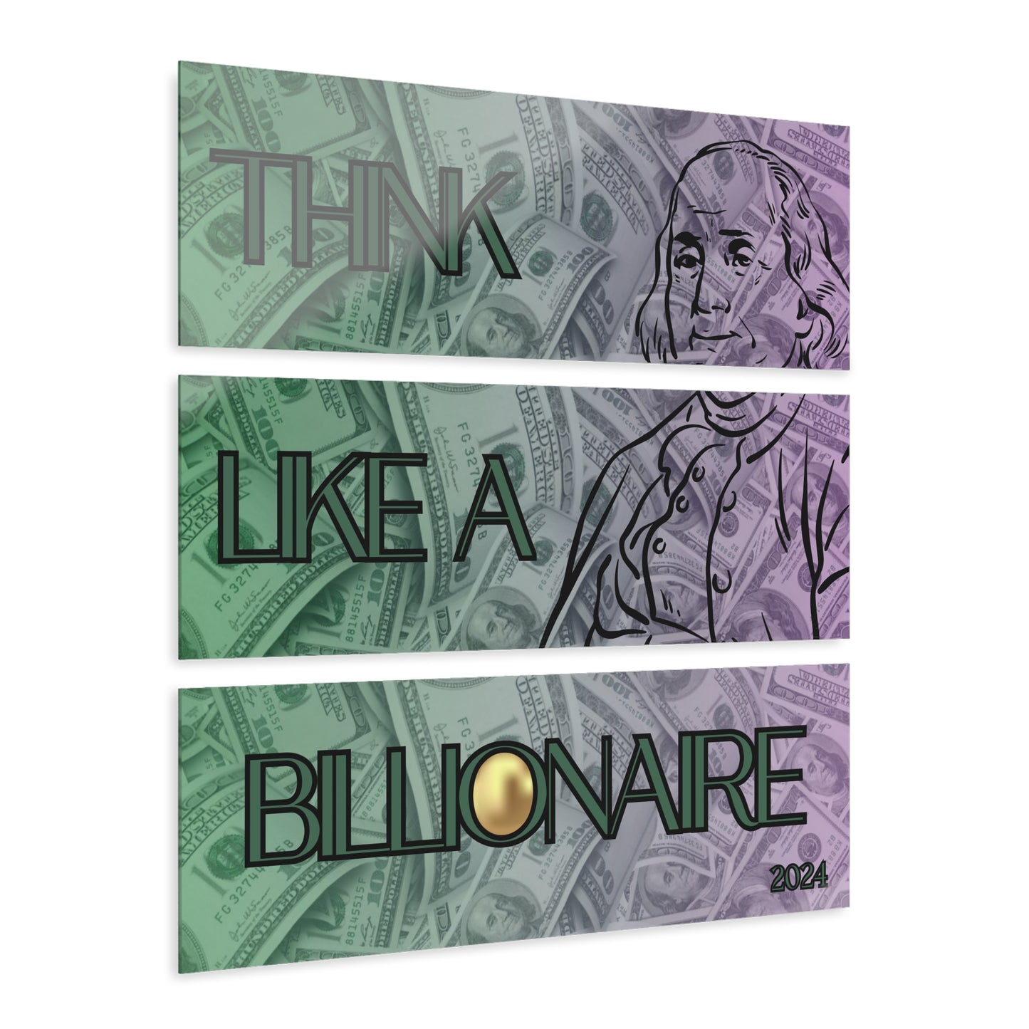 "THINK LIKE A BILLIONAIRE" Exclusive Acrylic 3 Piece Wall Art Set | One-Of-A-Kind