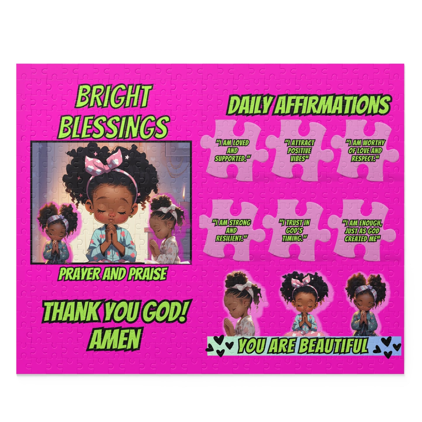 Bright Blessings Emotional Wellness Bright Pink Jigsaw Puzzle (120, 252, 500-Piece) For Ages 9 and Up