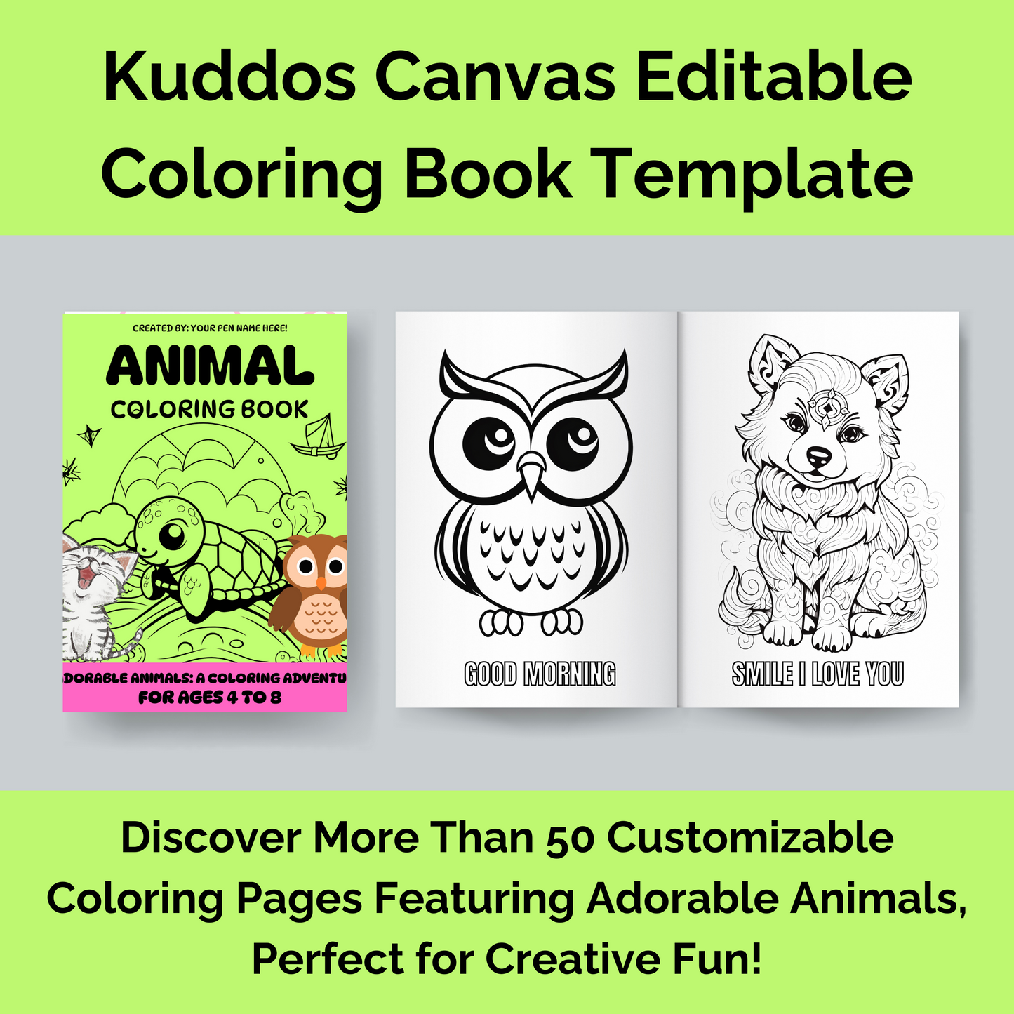 KiddoCanvas - Customisable Adorable Animal Coloring Book Toolkit | For Amazon KDP Book Publishing | 50% Off March Madness Sale