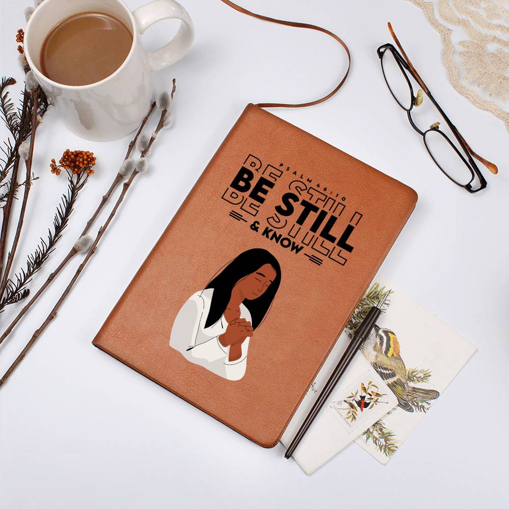 "Be Still And Know" Bible Verse Vegan Leather Motivational Blank Notebook