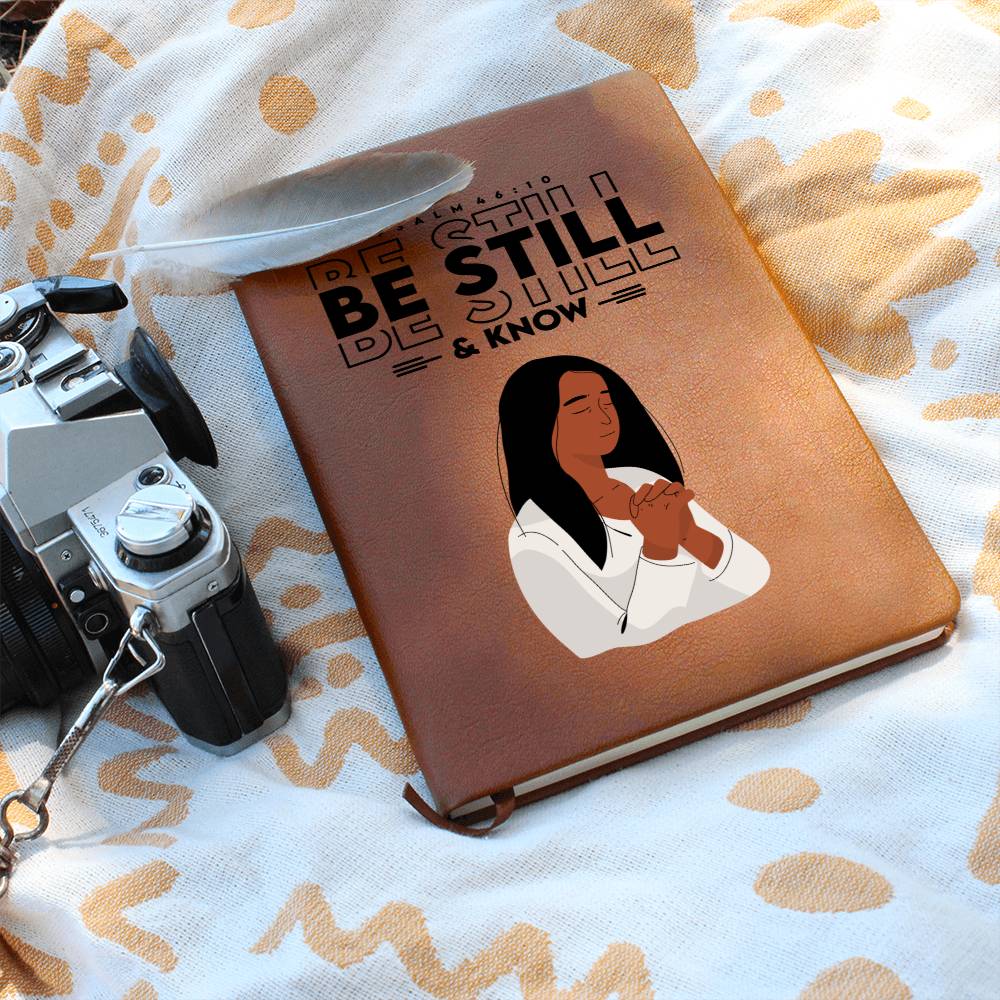 "Be Still And Know" Bible Verse Vegan Leather Motivational Blank Notebook