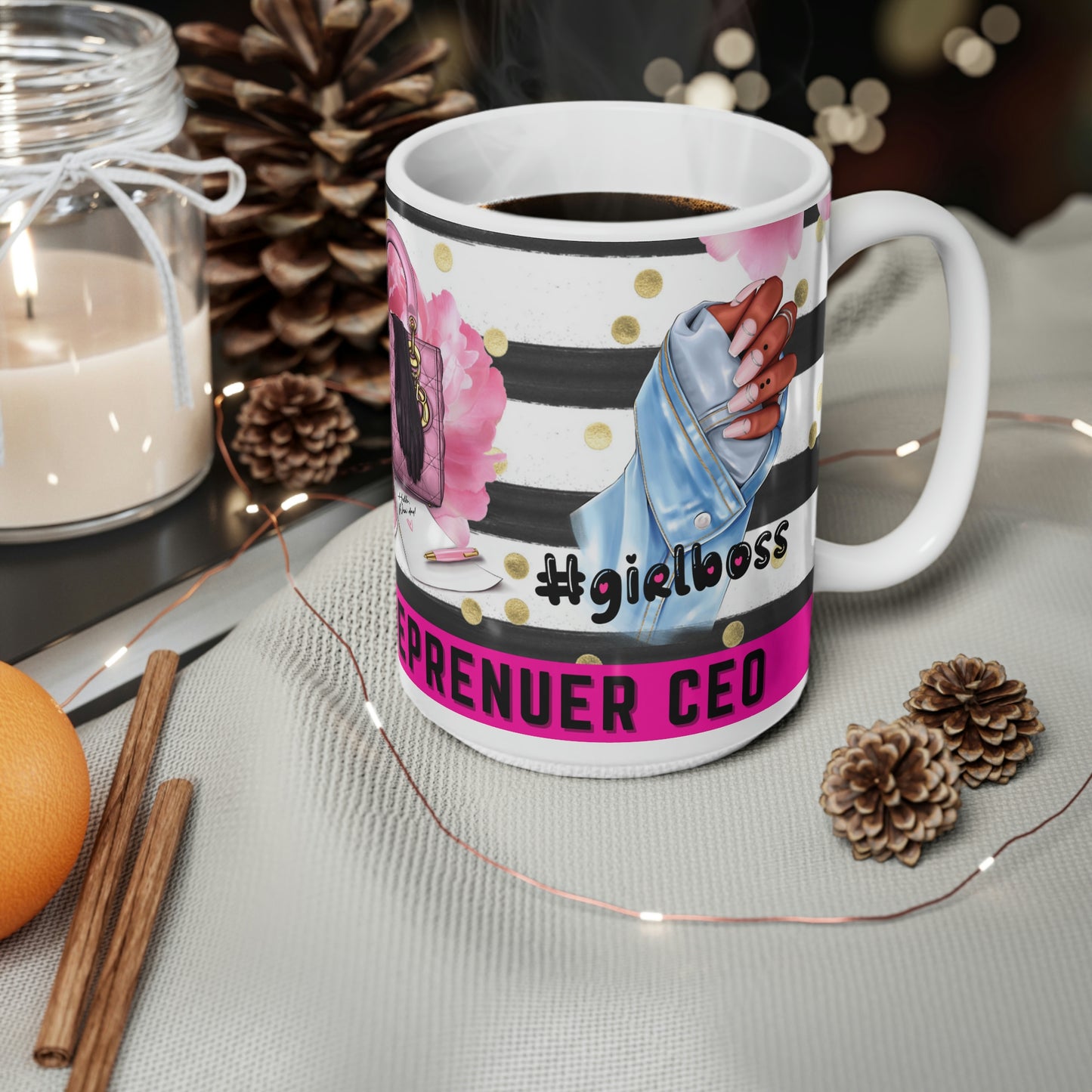 Girl Boss Ceramic Coffee Mug | Girl Boss Essentials | Melanin Gifts | Women Empowerment Gifts | Entrepreneur Large 15oz Coffee Mugs | Black girl Magic